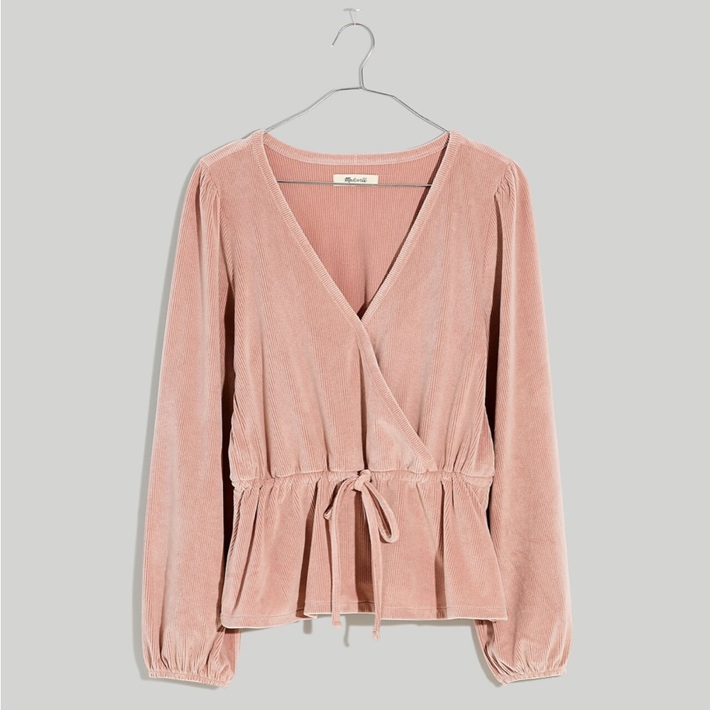 Madewell Corduroy Tie-Front Faux-Wrap Top in Sandstone - size L - Like new